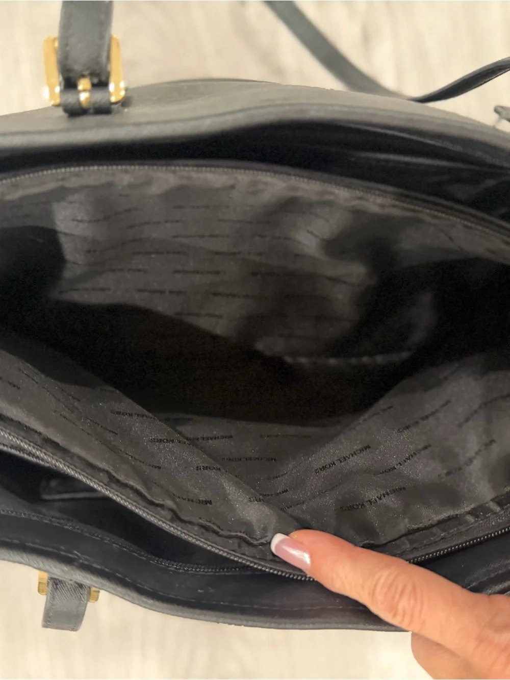 Michael Kors Black Leather Tote with Gold MK Charm